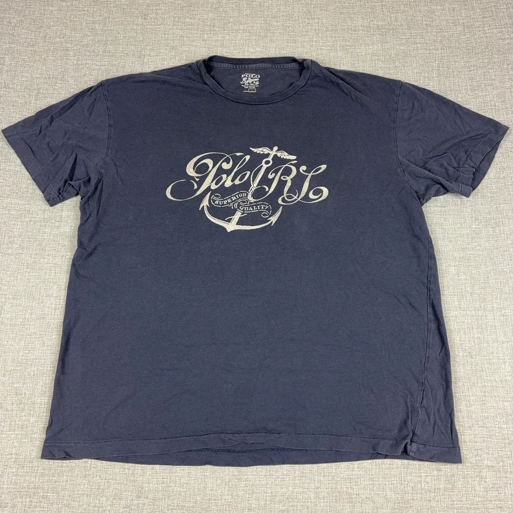 Polo Ralph Lauren Shirt Mens Large Blue Anchor Graphic Tee Nautical Cotton
